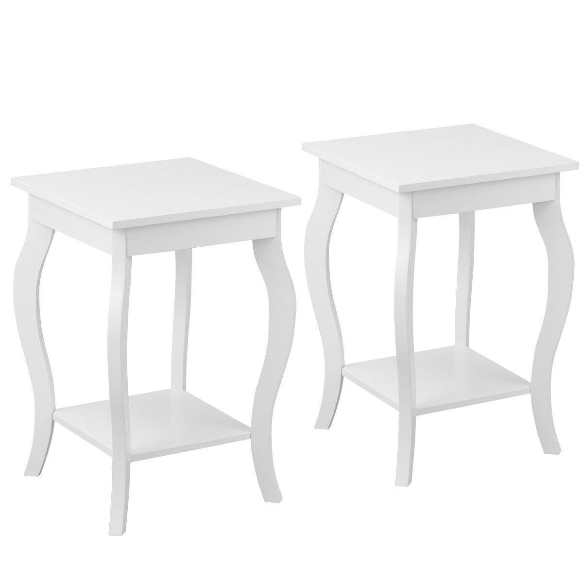 Alt View 5. Gymax - Gymax Set of 2 Accent Side Table Sofa End Table Night stand Coffee Table w/ Shelf White - White.