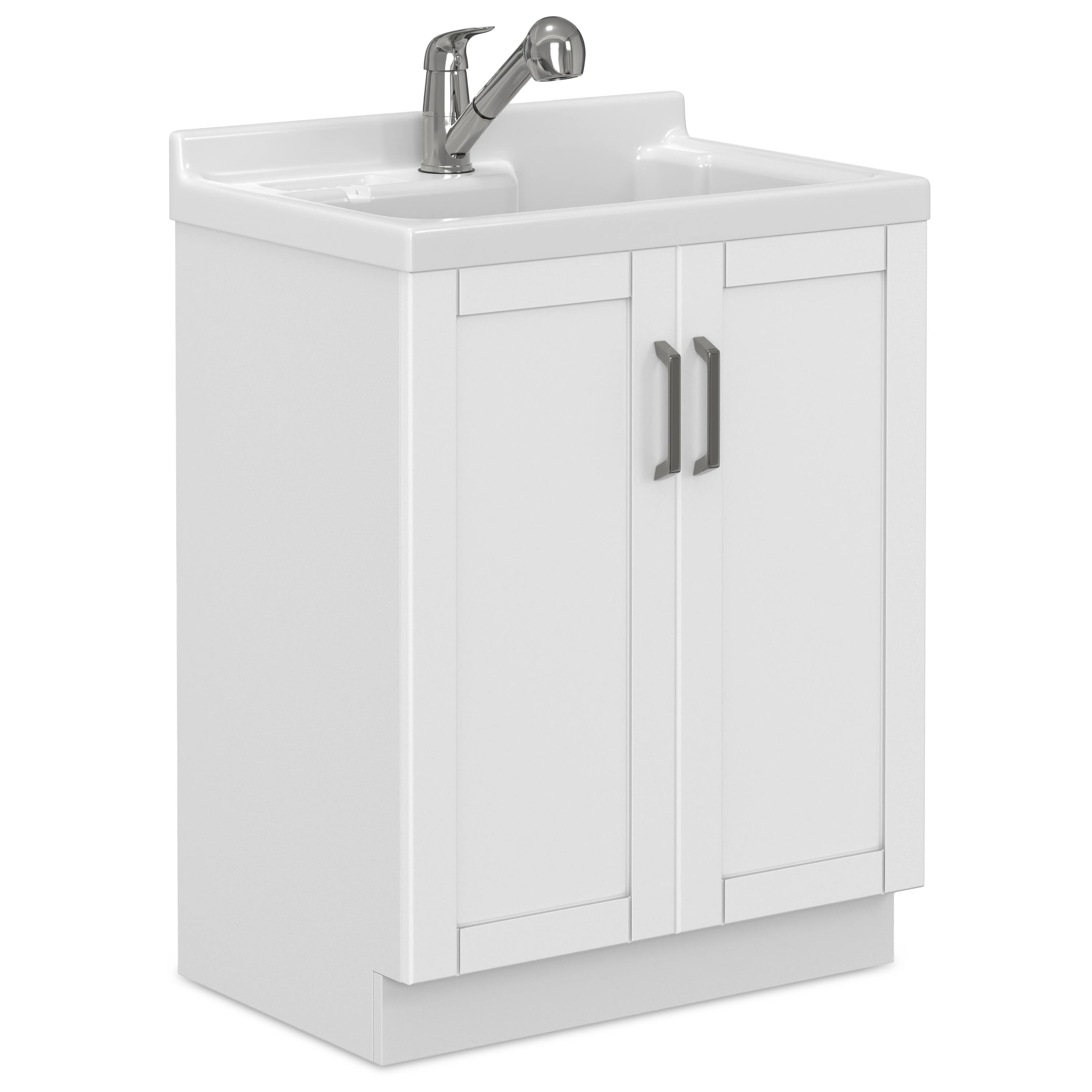 Front. Simpli Home - Kyle All-In-One 28-inch Laundry Utility Sink and Cabinet and ABS Sink - Pure White.