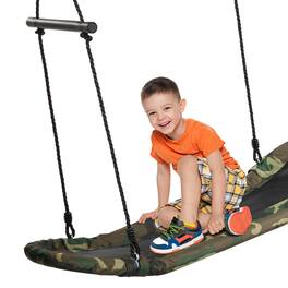Costway - Saucer Tree Swing Surf Kids Outdoor Adjustable Oval Platform Swing Set w/ Handle Camouflage - Green