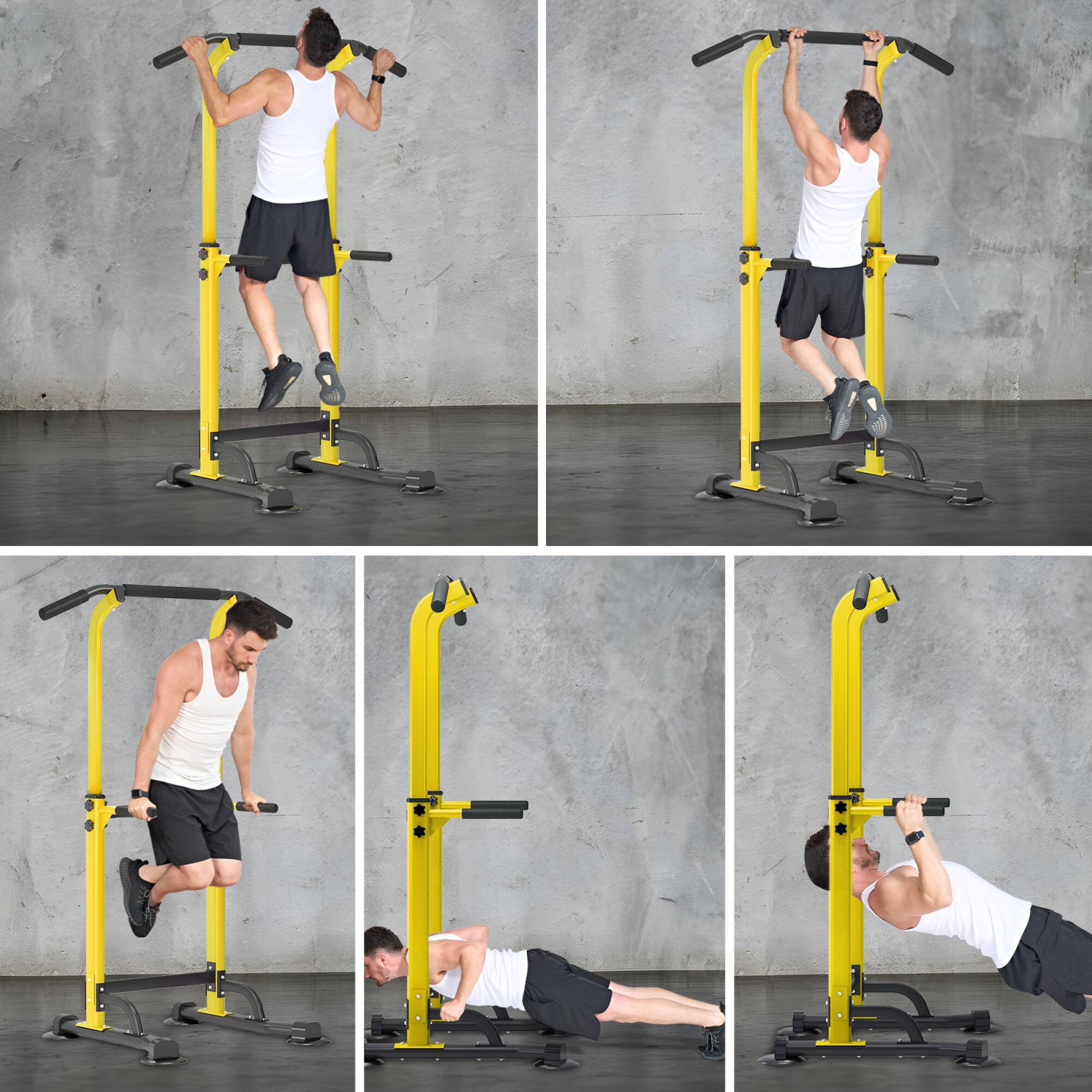 Alt View 2. ELEMENT ACE - Multifunctional Adjustable Pull Up Bar and Dip Station with 10 Height Settings for Complete Home Strength Training - Yellow+Black.