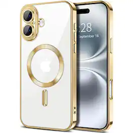 Entronix - Magnetic iPhone 16 Case - Clear Back Luxury Glossy Cover - Gold