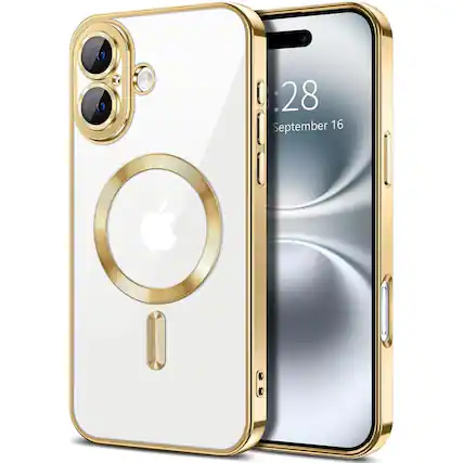Front. Entronix - Entronix Magnetic iPhone 16 Case - Clear Back Luxury Glossy Cover - Gold.
