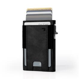 Sharper Image - Slim Leather Wallet for Men w/ Pop-Up Card, RFID Blocking & Elastic Band, Fits 6 Cards, 2 Pockets - Black