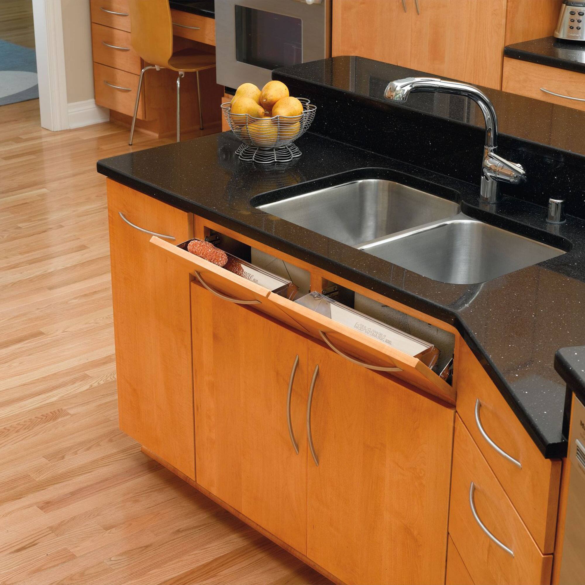 Alt View 1. Rev-A-Shelf - Rev-A-Shelf 19" Tip Out Tray w/ Soft-Close for Sink Base Cabinet, 6581-19SS-SC-1 - Silver.