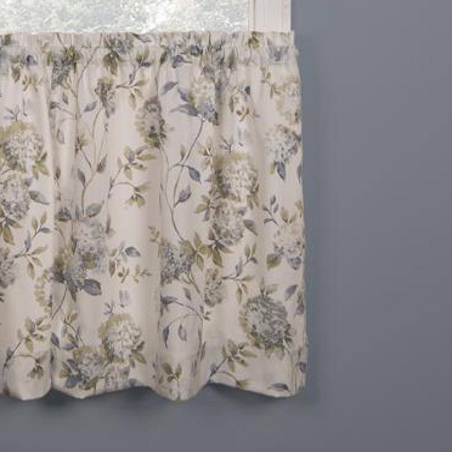 Angle. Ellis Curtain - Ellis Curtain Abigail Design Printed Room Darkening 2-Piece Window Rod Pocket Pair Set With 2 Tiers - 56x36" Porcelain - Porcelain.