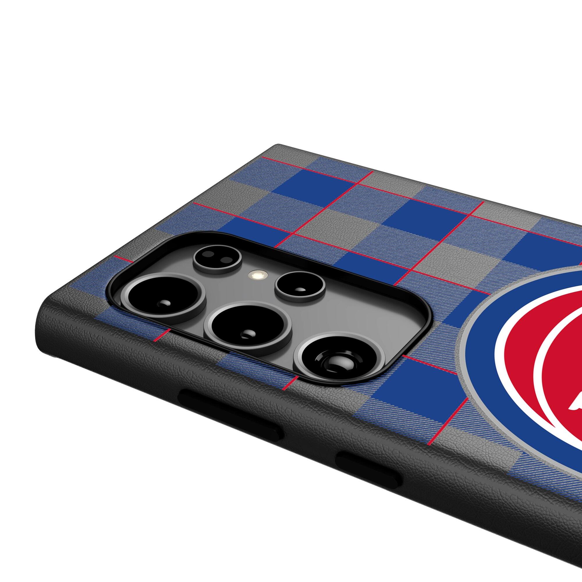 Alt View 3. Keyscaper - Detroit Pistons Plaid Galaxy Magnetic Bump Case - S24 Ultra - Black.