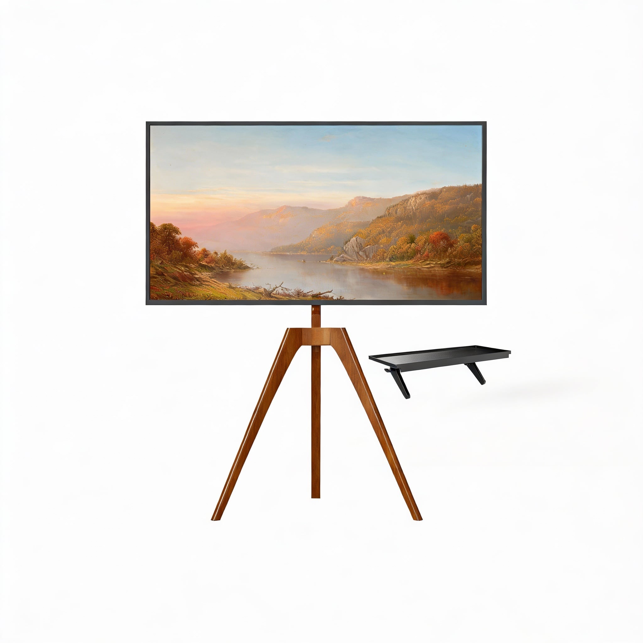 Frangdom - Beechwood Easel TV Tripod 45-65" Swivel Height Shelf CableHide - Brown