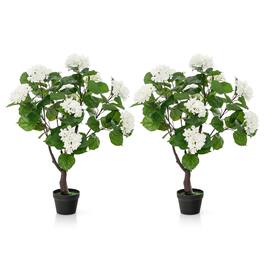 Gymax - 2 Pack Artificial Hydrangea Tree Fake Floral Plant w/ 11 White Flowers - Green