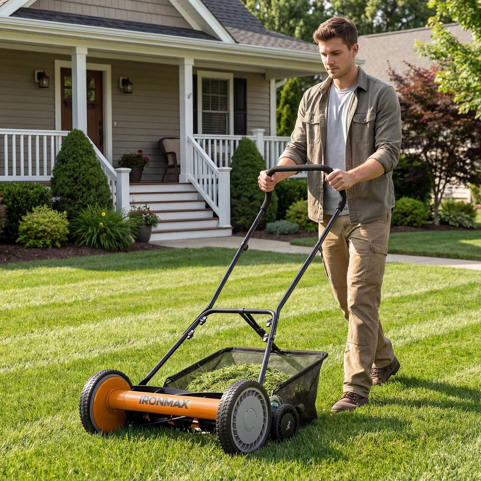 Alt View 1. Costway - Costway 18" Push Reel Lawn Mower, 5-Blade Manganese Steel Manual Grass Cutter for Yard - Orange.