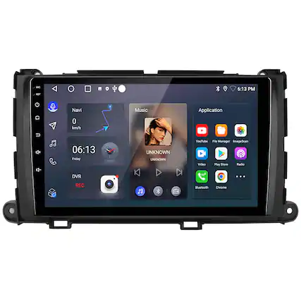 MNO KST 6:13 PM
Navi 0 km/h
Music
Application
YouTube
File Manager
ImageScan
Video
Play Store
Radio
Bluetooth
Chrome
DVR
REC