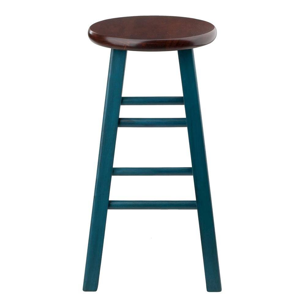 Left. FurniFact - 24" Rustic Teal Counter Stool - Rustic Teal / Walnut.