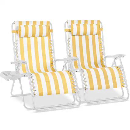 Front. Best Choice Products - Best Choice Products Set of 2 Extra Wide Zero Gravity Lounge Chair Recliners w/ Cup Holder - Marigold Stripes/White - Marigold Stripes/White.