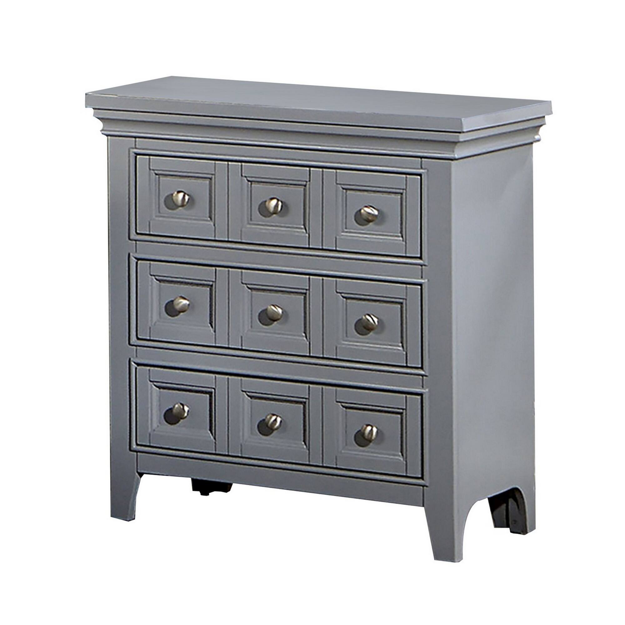 Alt View 1. Manhattan Lane - Cile 26 Inch Nightstand, 3 Panel Drawers - Gray.