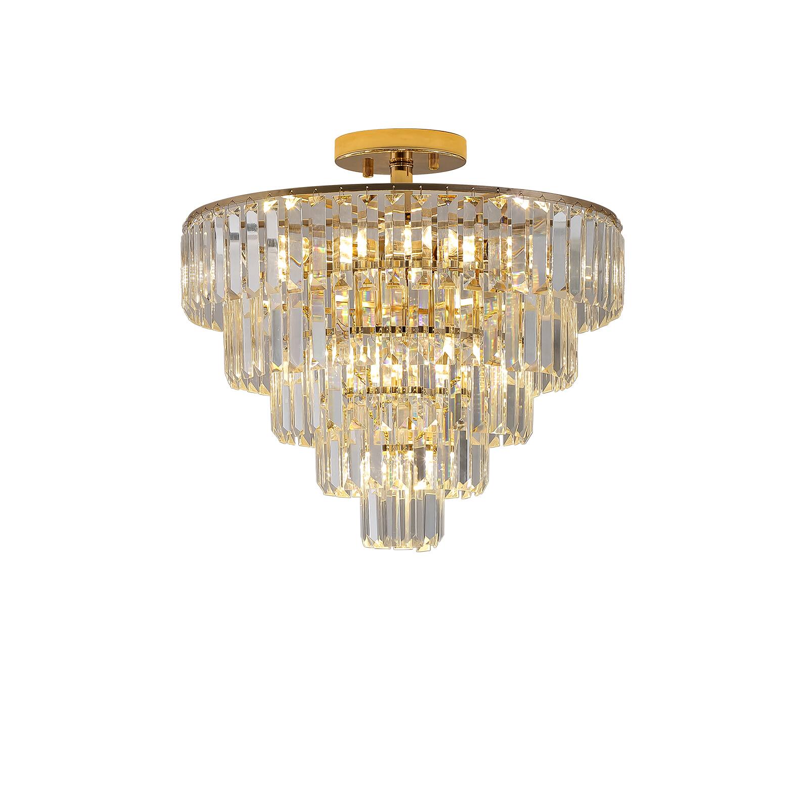 Alt View 4. Sofucor - 20" Semi Flush Mount 5-Tier Crystal Ceiling Light Fixtures for Dining Room Modern Luxury 10-Light Chandeliers Lighting - Gold.