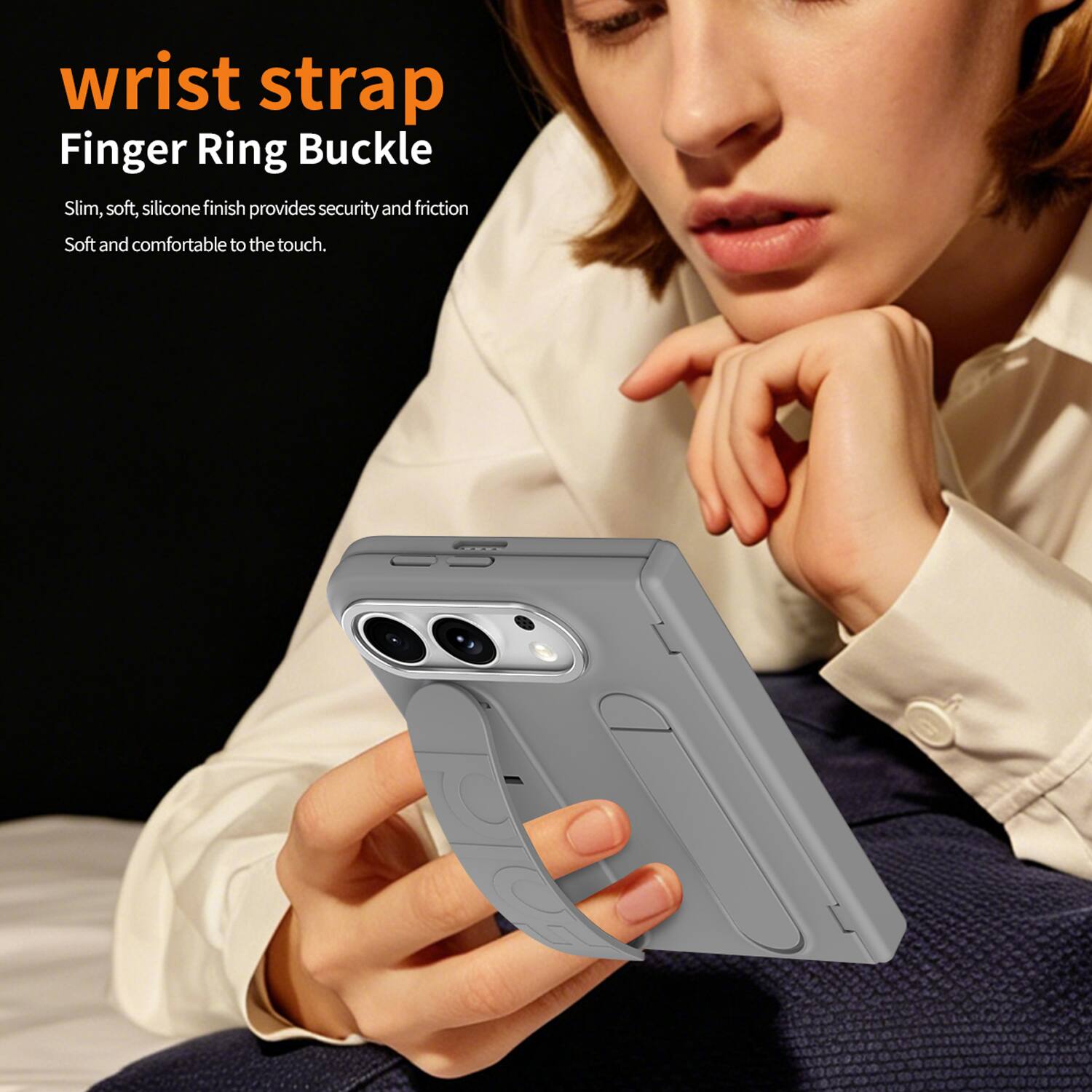 wrist strap Finger Ring Buckle Slim, soft, silicone finish provides security and friction Soft and comfortable to the touch.