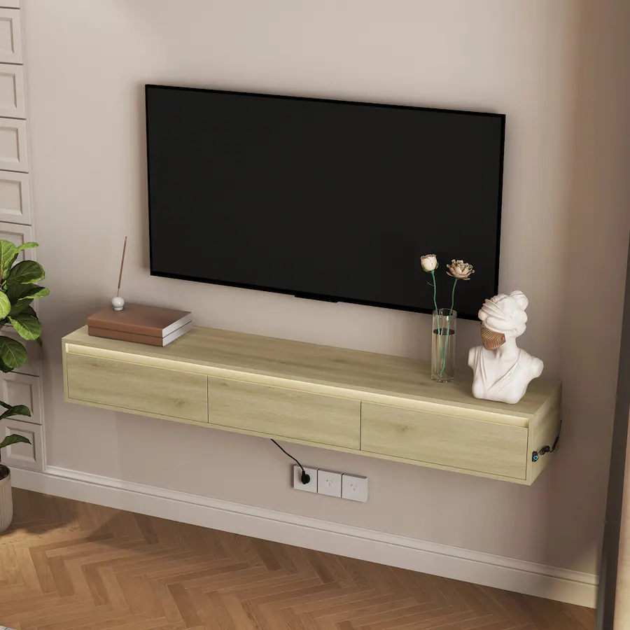 Maximum Power Rating For Led MERAVOM Floating TV Stand, Wall Mounted TV Shelf with Led Lights ...