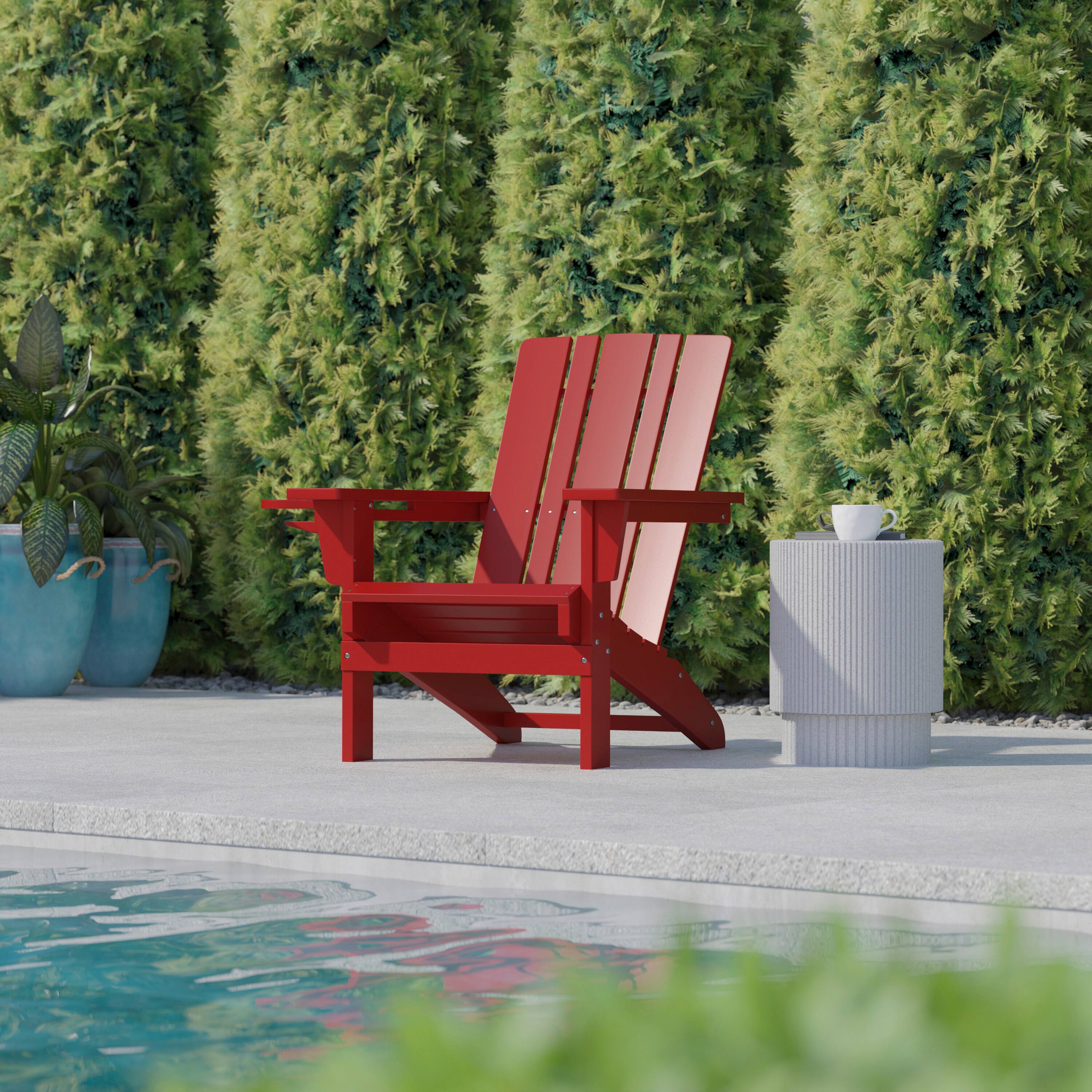 Alt View 2. Flash Furniture - Halifax Adirondack Chair with Cup Holder, Weather Resistant HDPE Adirondack Chair in Red - Red.