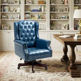 U-HOMY - High-Back Executive Wingback Office Chair – Ergonomic PU Leather Boss Chair with Swivel Base & Heavy-Duty Support - Blue