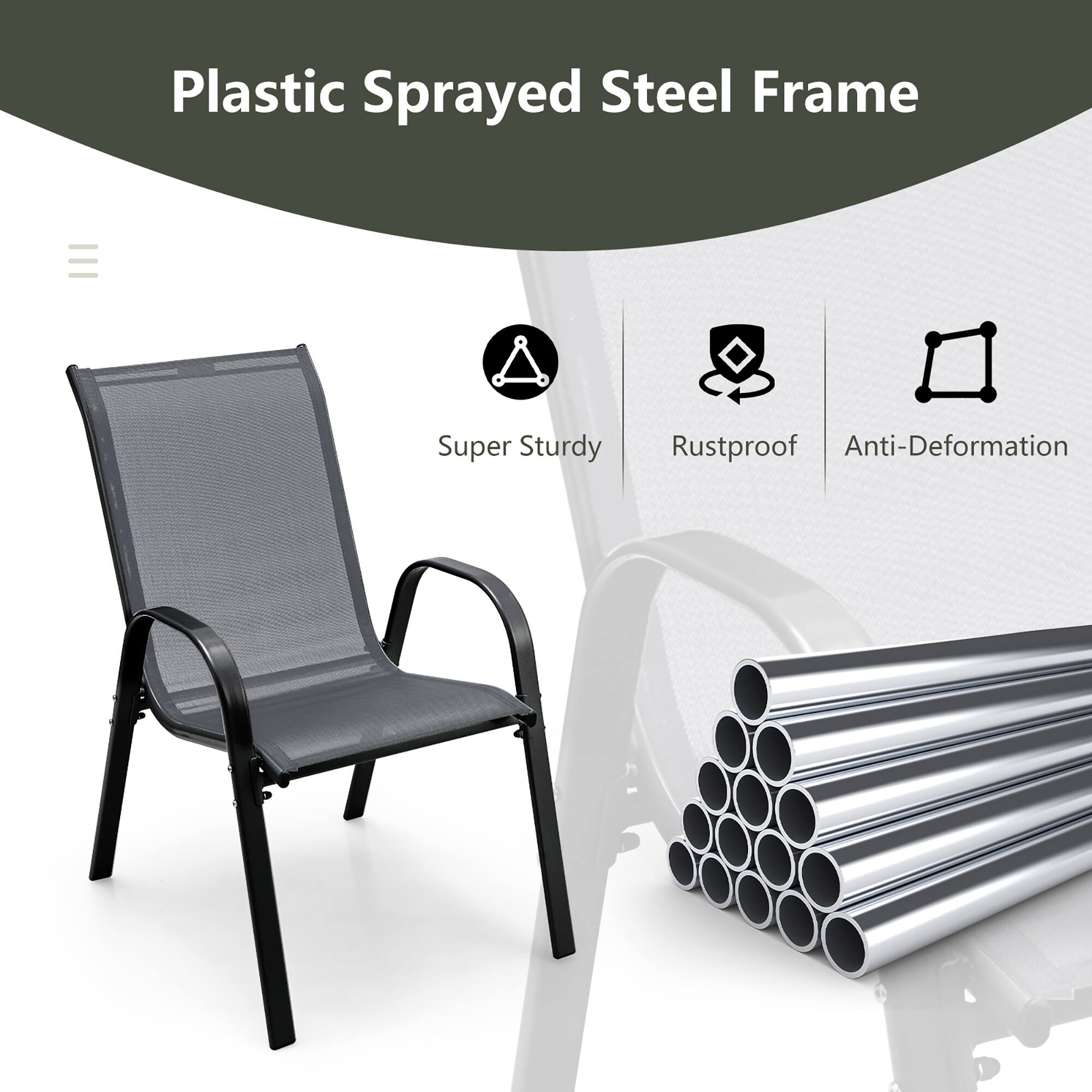 Plastic Sprayed Steel Frame

- Super Sturdy
- Rustproof
- Anti-Deformation