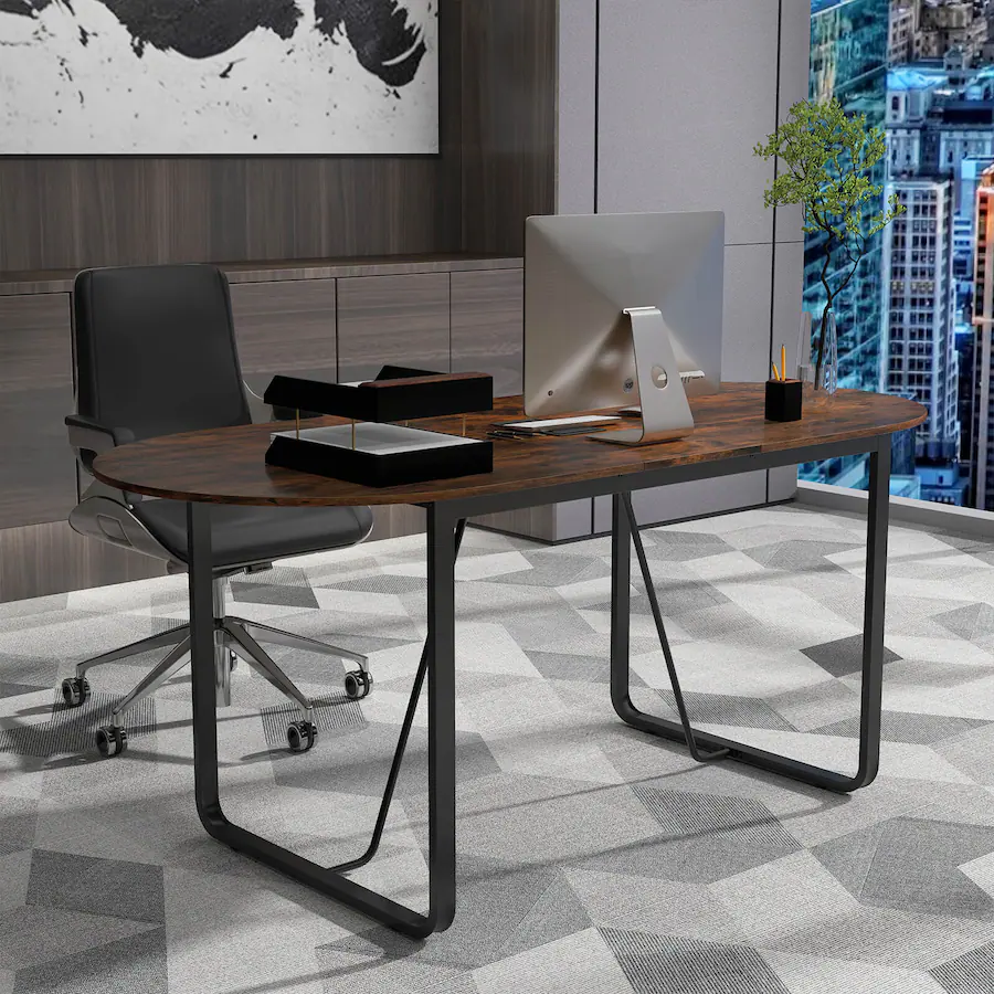Office Table Inch Costway 71 Inches Executive Table, Oval Home Office Table with Cable ...