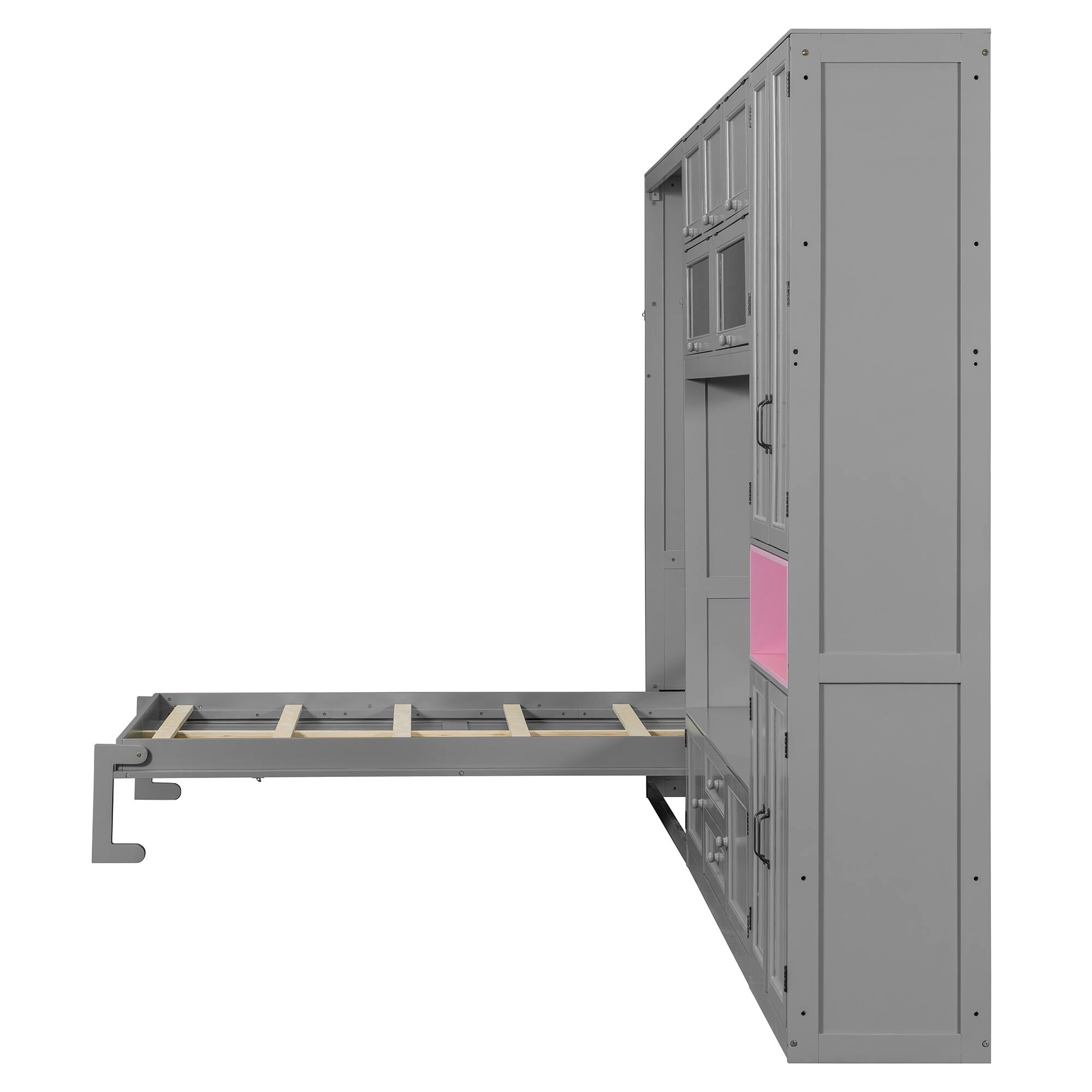 Alt View 4. Anysun - Twin Size Wooden Murphy Bed with TV Stand, 2 Drawers, Shelves, and Cabinets - Gray.