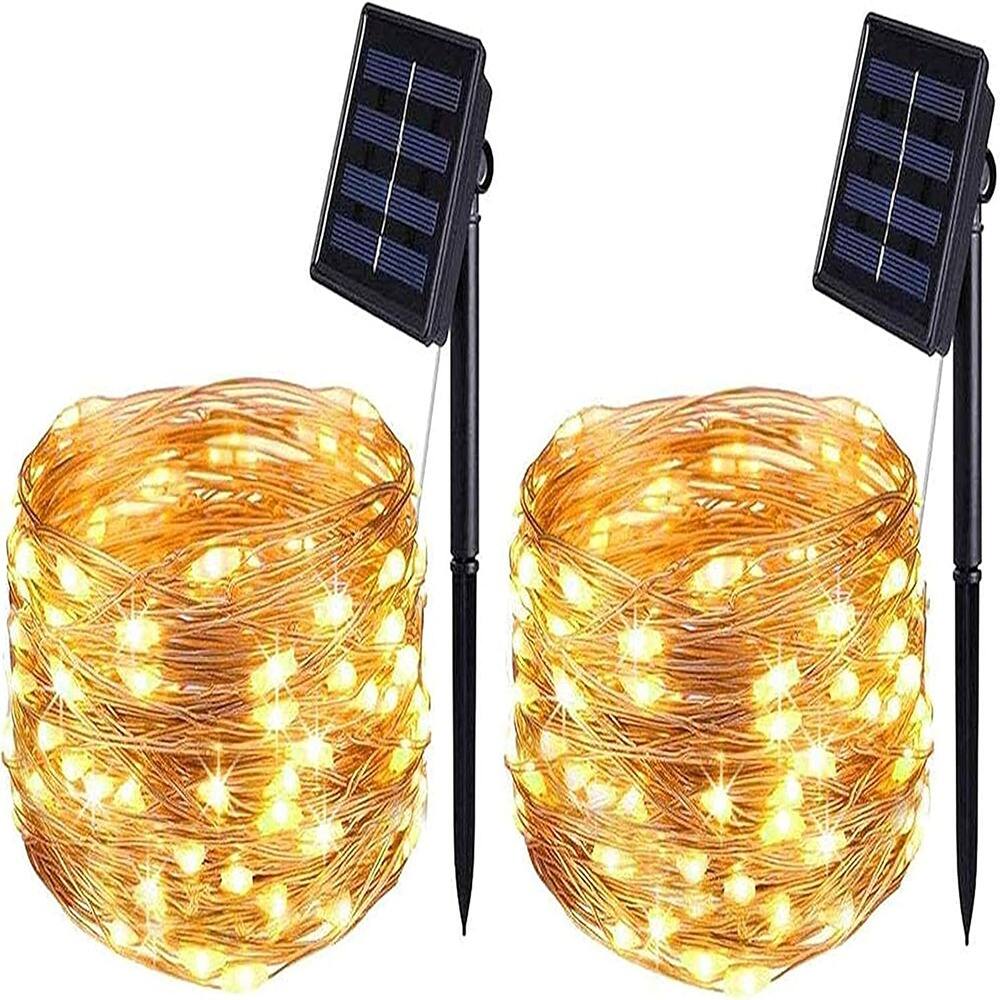 Front. Schertz - 2 Pack 16.4FT 50 LED Solar String Lights, Warm White Waterproof Fairy Lights for Indoor/Outdoor Christmas, Halloween, Di - Warm White.