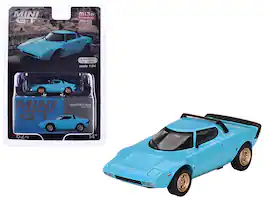 Lancia Stratos HF Stradale Azzuro Chiaro Limited Edition to 1800 pieces Worldwide 1/64 Diecast Model Car by Mini GT - Blue