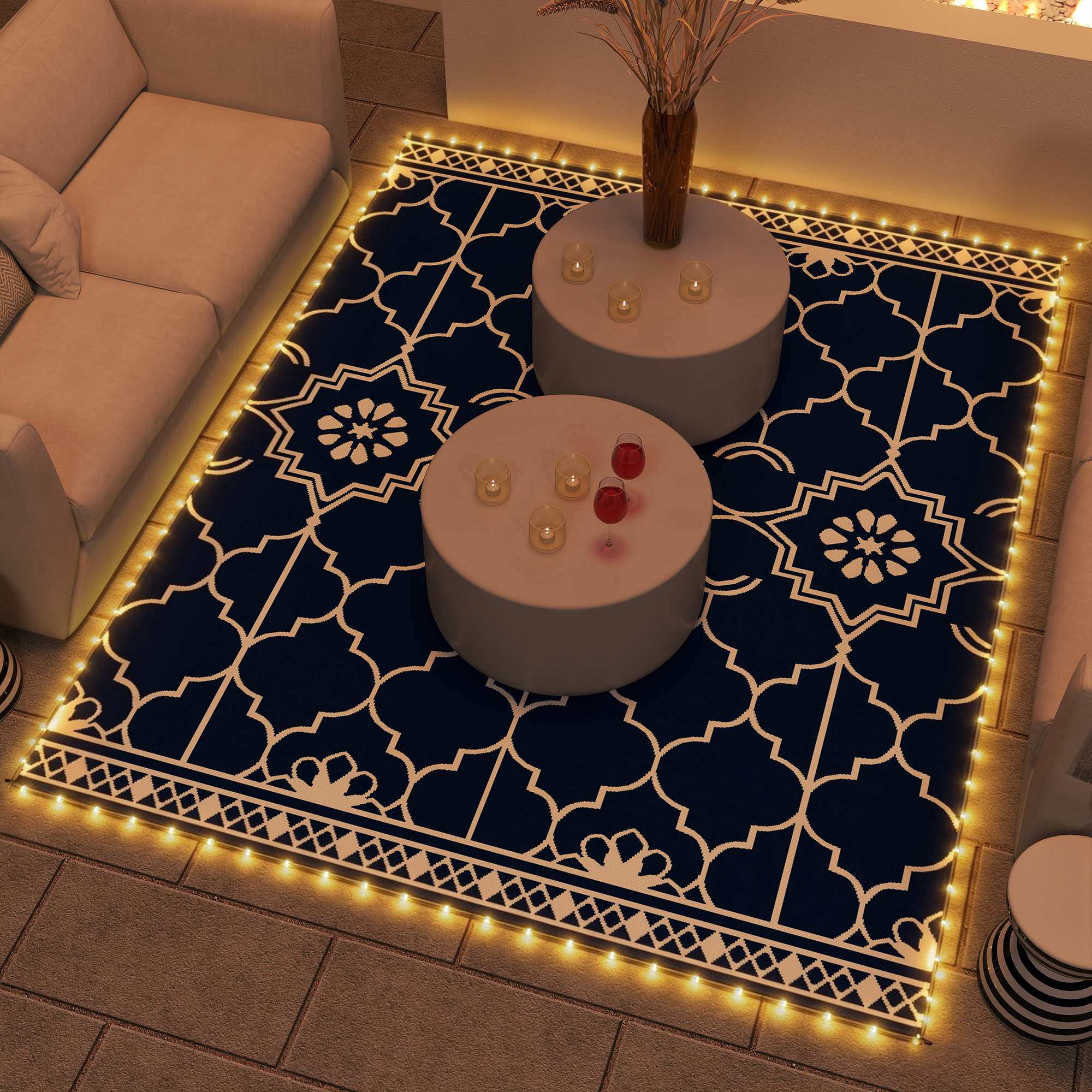 Alt View 1. Outsunny - Outdoor Rug Carpet with LED Lights - Dark blue.