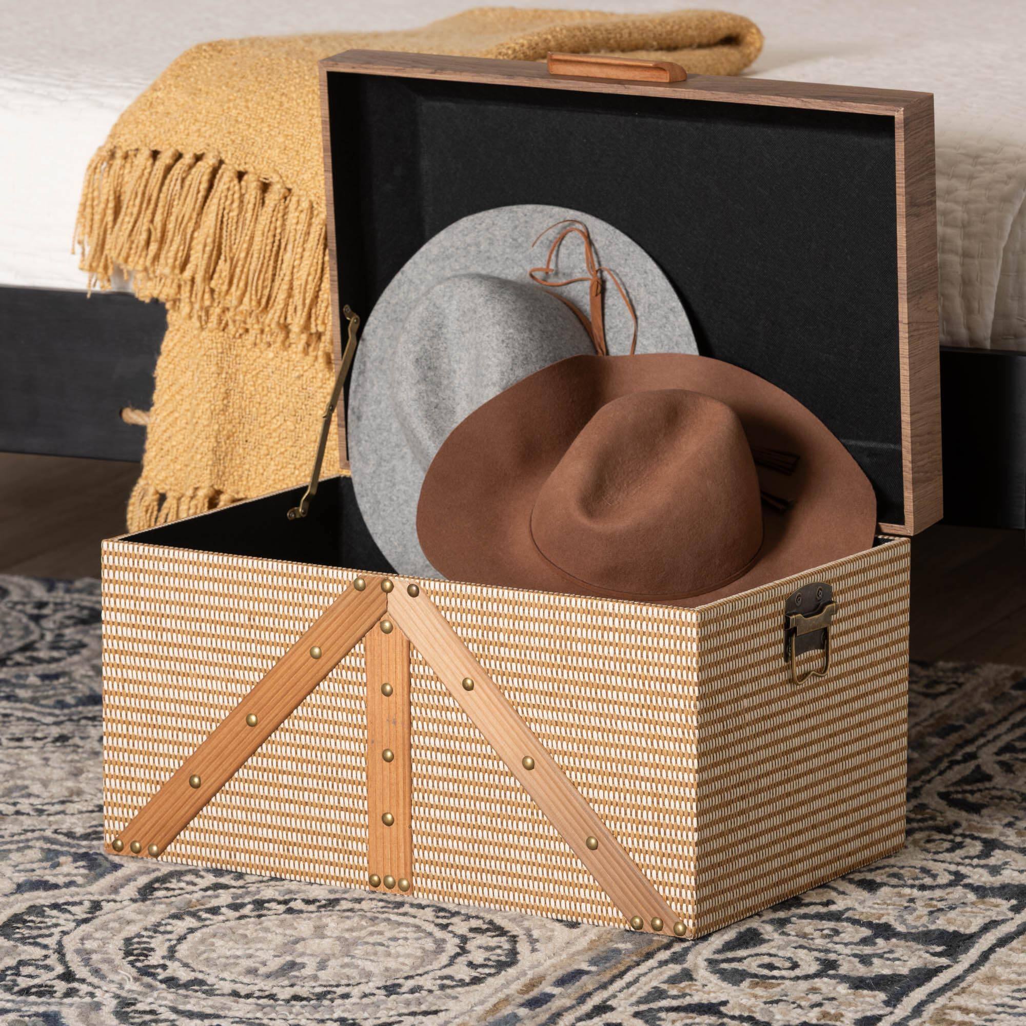 Alt View 6. Baxton Studio - Kande Storage Trunk - Decorative Storage Chest with Hinged Top and Woven Exterior for Living Room or Bedroom - Light Brown.