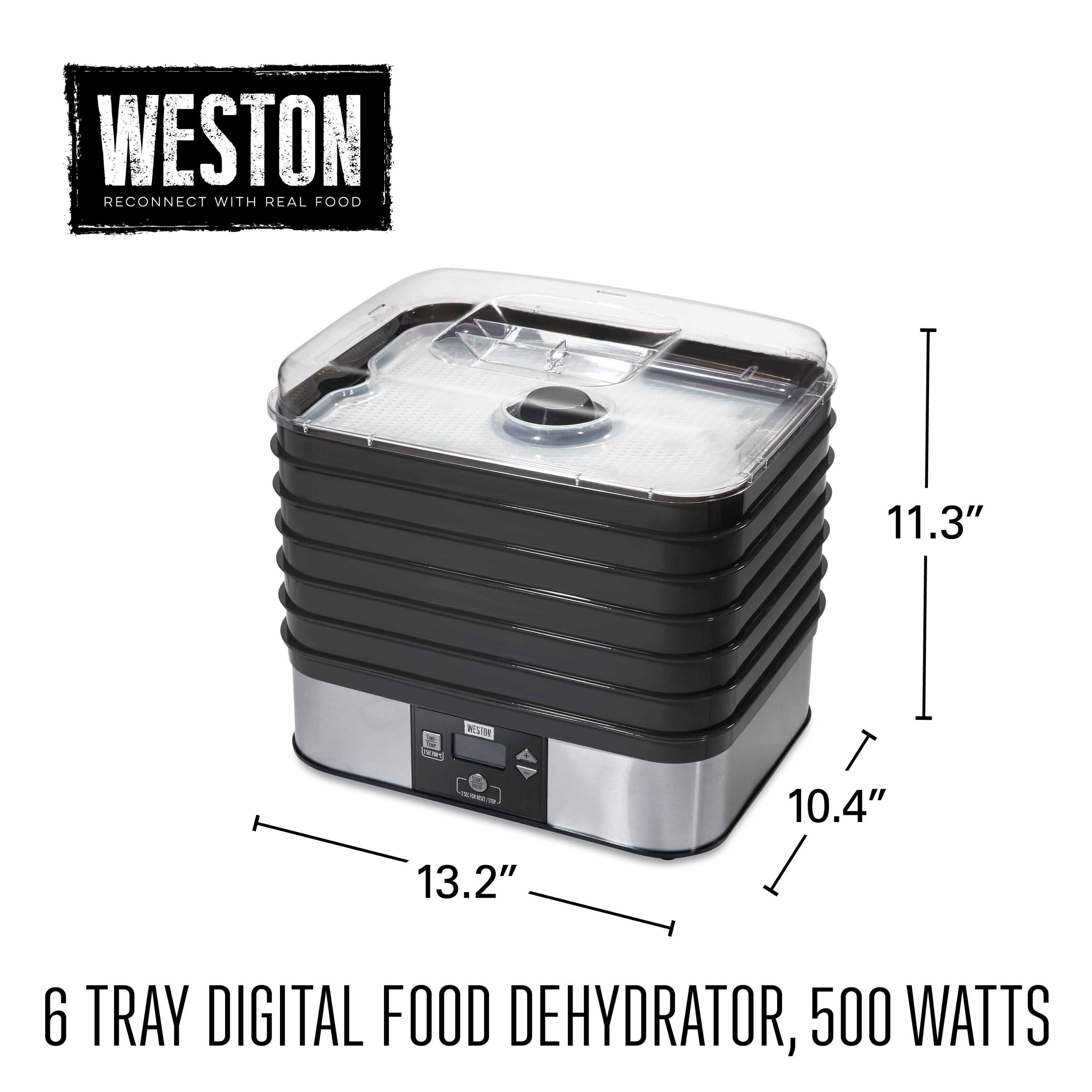 WESTON  
RECONNECT WITH REAL FOOD  

6 TRAY DIGITAL FOOD DEHYDRATOR, 500 WATTS  

11.3"  
10.4"  
13.2"