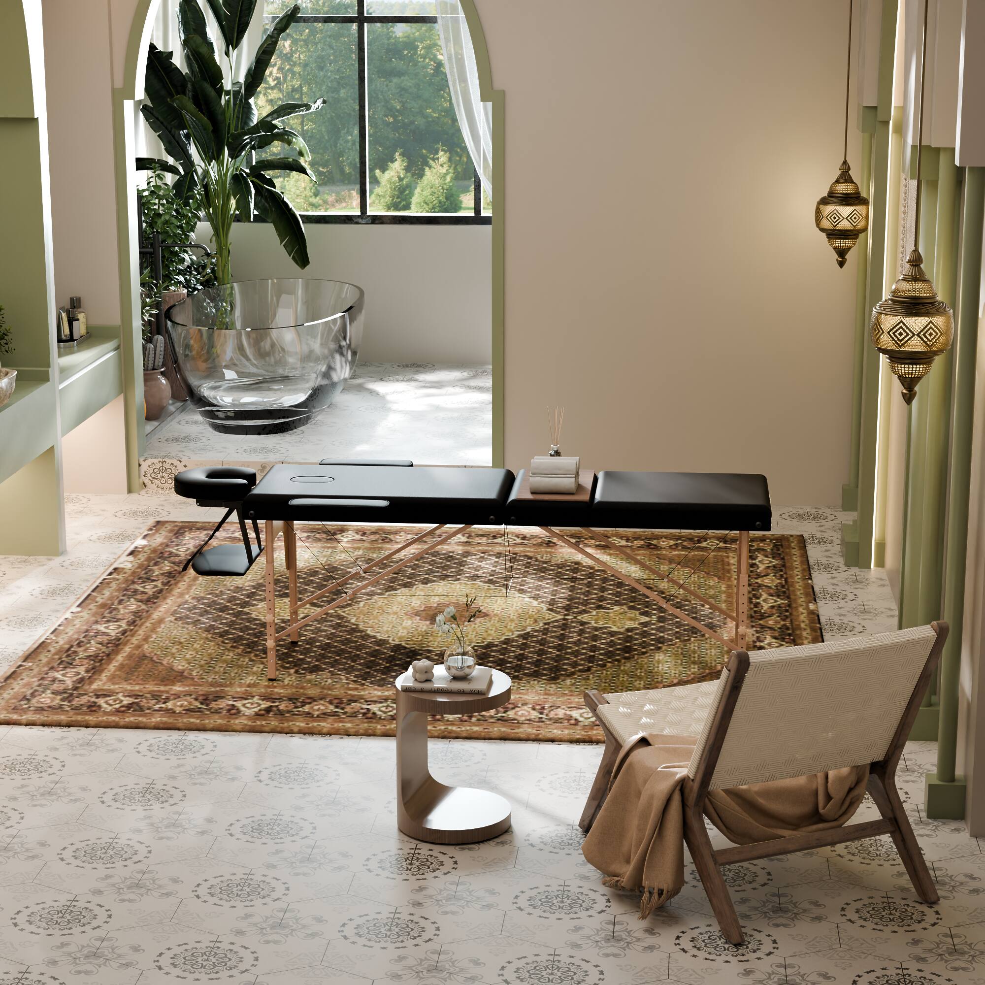 Alt View 4. Famapy - Foldable Portable Massage Table with Adjustable Headrest & Backrest, Sturdy 550 lbs Support, Space-Saving Design - Black & Wooden.