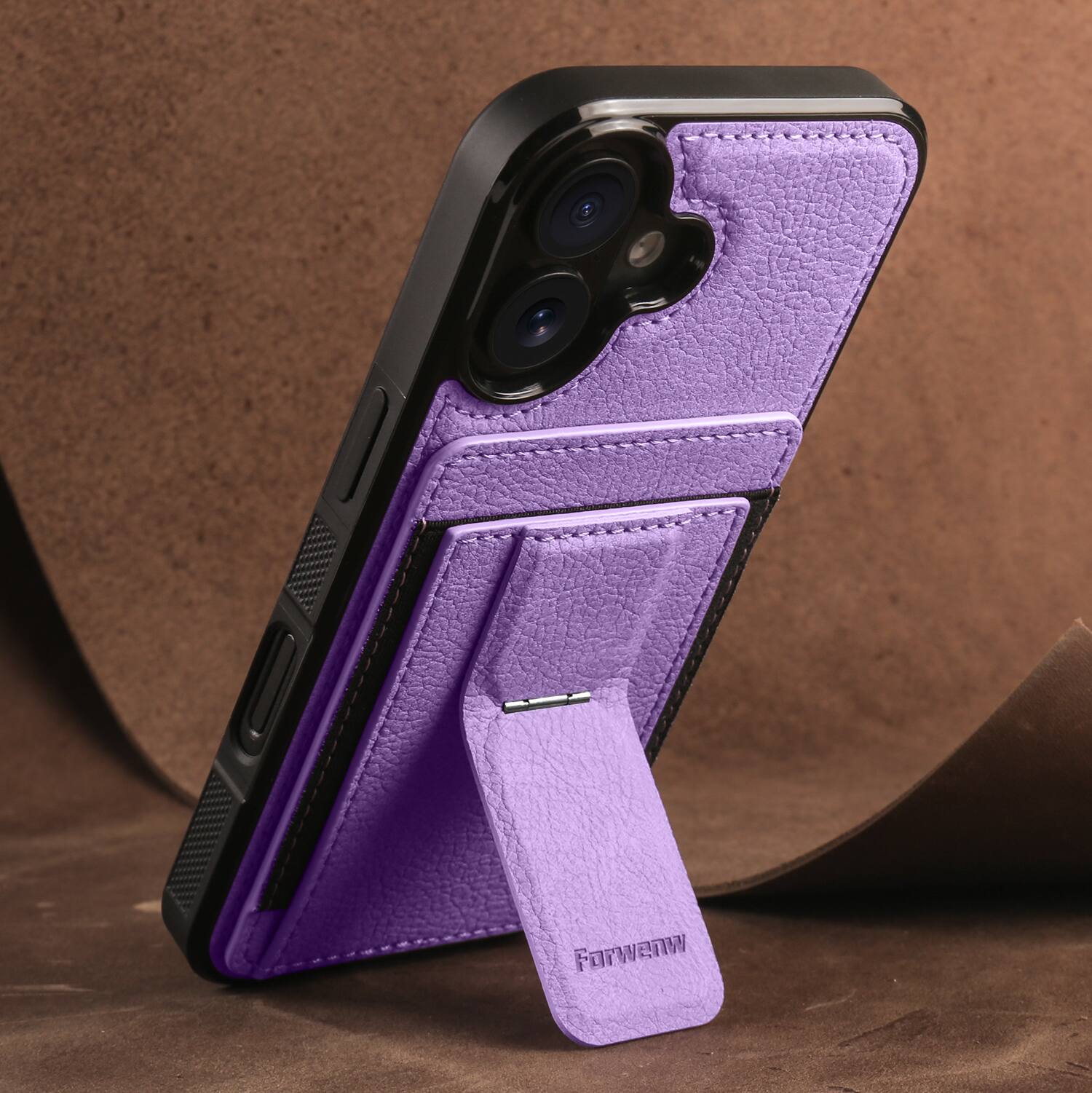 Alt View 3. Dteck - Slim Card Holder Case for Apple iPhone 17, Shockproof Wallet Protective Cover with Kickstand - Purple.