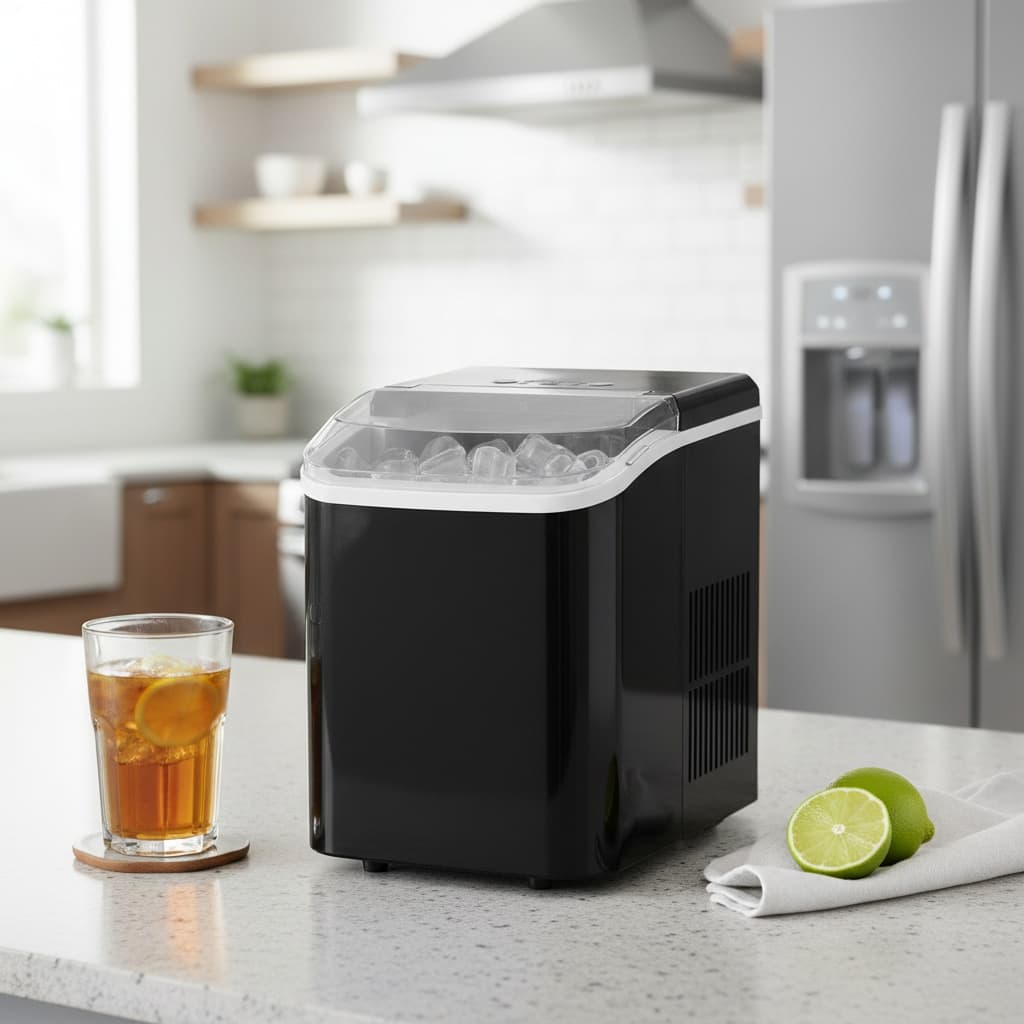 Forest'nSky - Portable Ice Maker - 24.5 lb/24H, 9 Bullet Ice in 6 Mins, Self-Clean, Low Noise, Handle for Camping/BBQ - Black