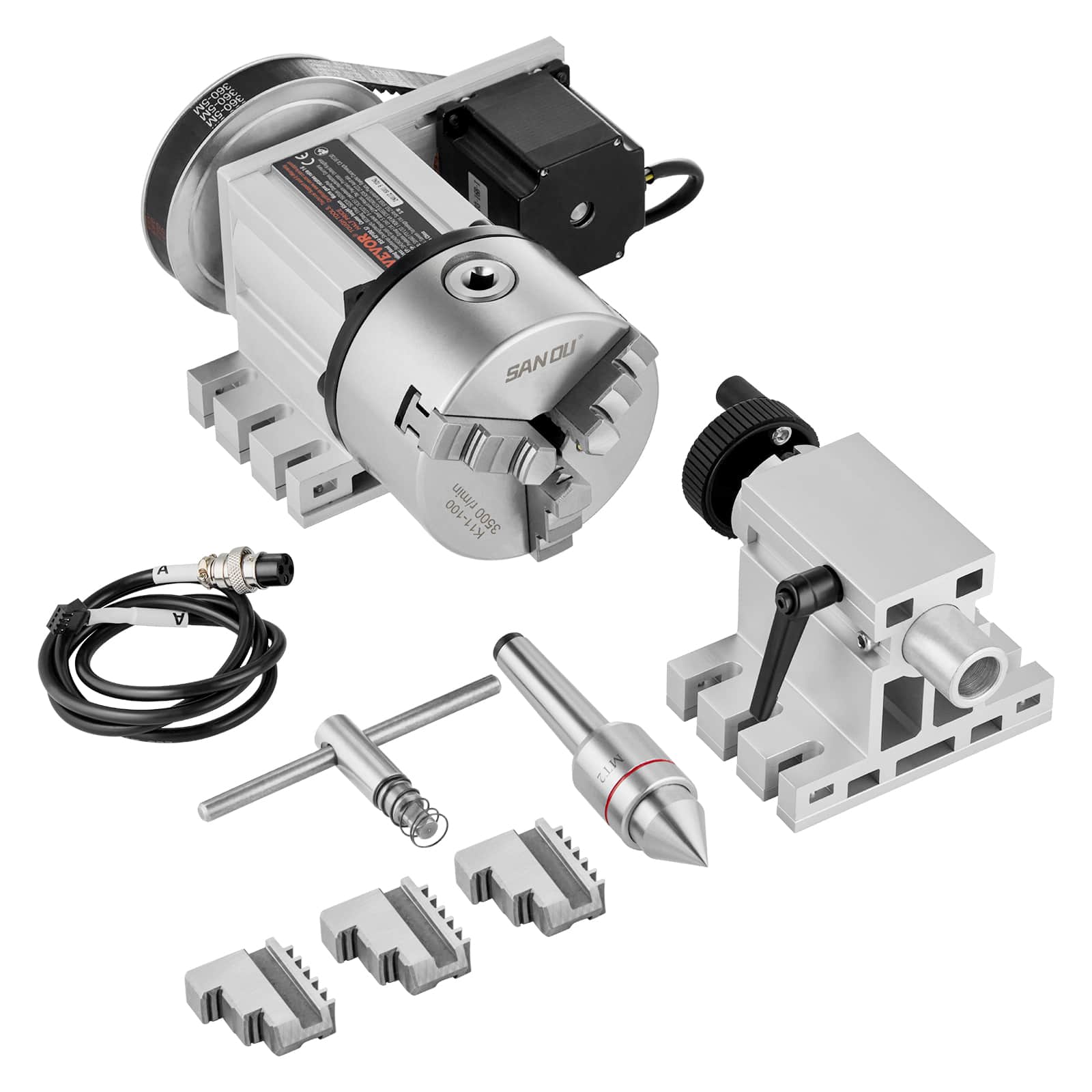 VEVOR - Dividing Head, K11-100mm 3-Jaw Chuck, CNC Router Milling Machine Rotational Axis 4th Axis A Axis Indexing Head - Silver