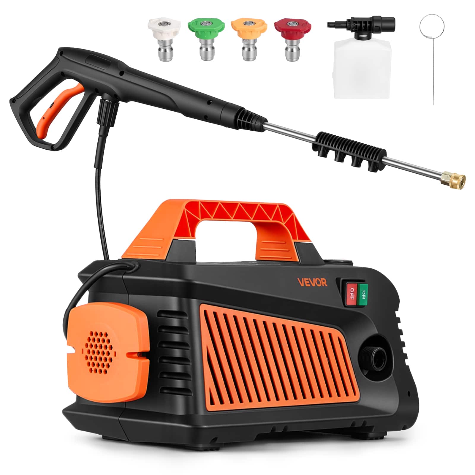 VEVOR - Electric Pressure Washer, 2000 Max PSI 1.59 Max GPM, Portable Power Washer with 4 Nozzles, Metal Extension Wand - Black;Orange