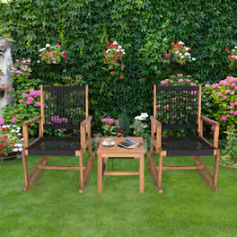 Mondawe - 33 x 24 x 36 IN Freestanding Acacia Wood Rocking Bistro Set with Table 3-Piece - Black and Natural