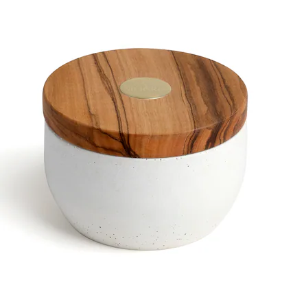 Front. Berard - France Olive Wood & Concrete Salt Keeper Box - Brown.
