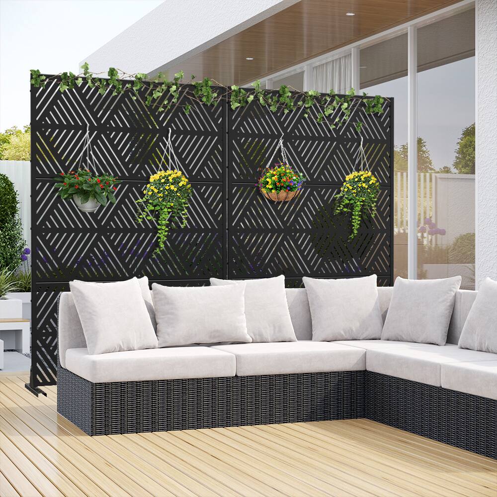 Angle. Lirago - 72 in. Galvanized Metal Outdoor Privacy Screens Garden Outdoor Fence - Blue.