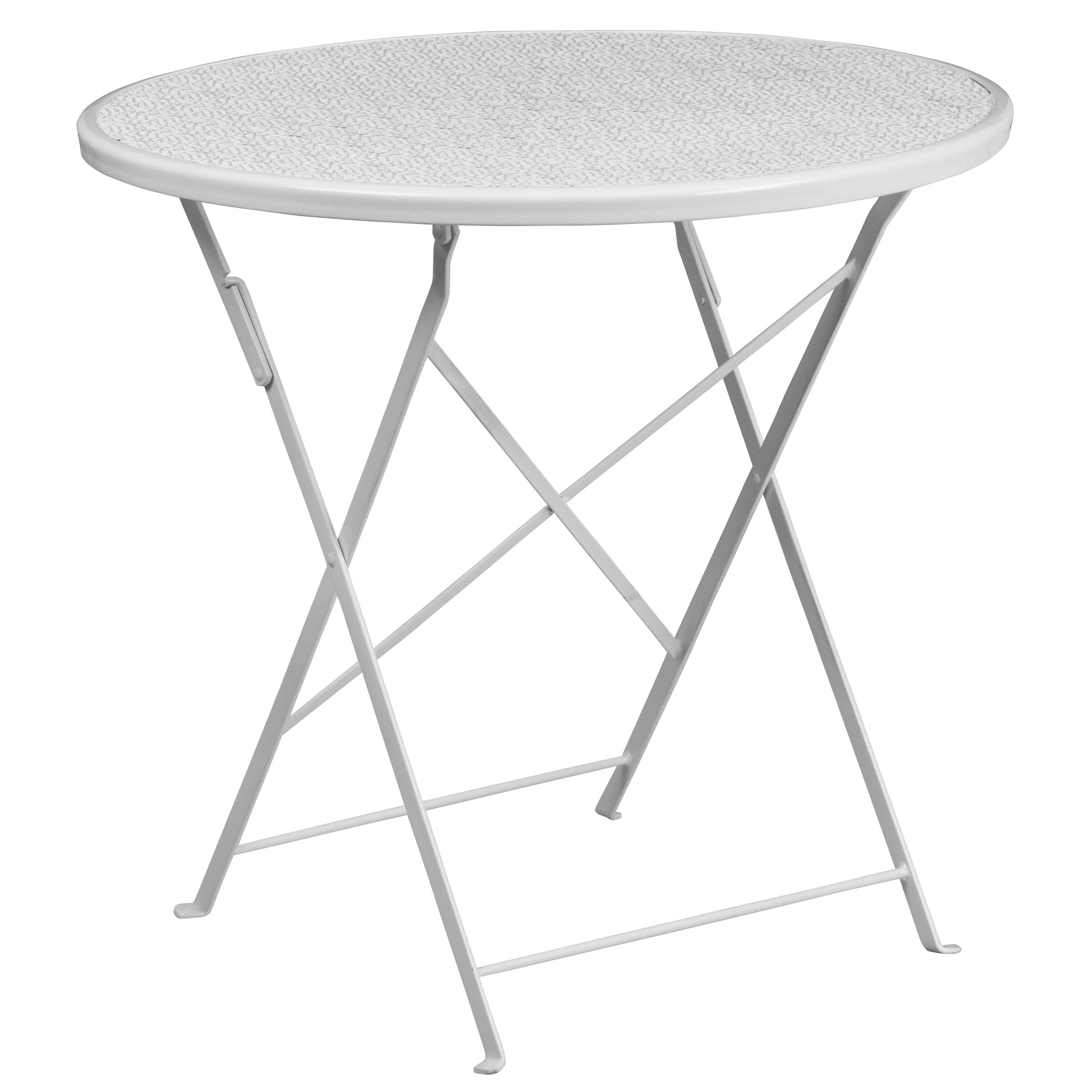 Alt View 3. Emma + Oliver - Commercial Grade 30" Round Metal Folding Patio Table Set w/ 2 Round Back Chairs - White.