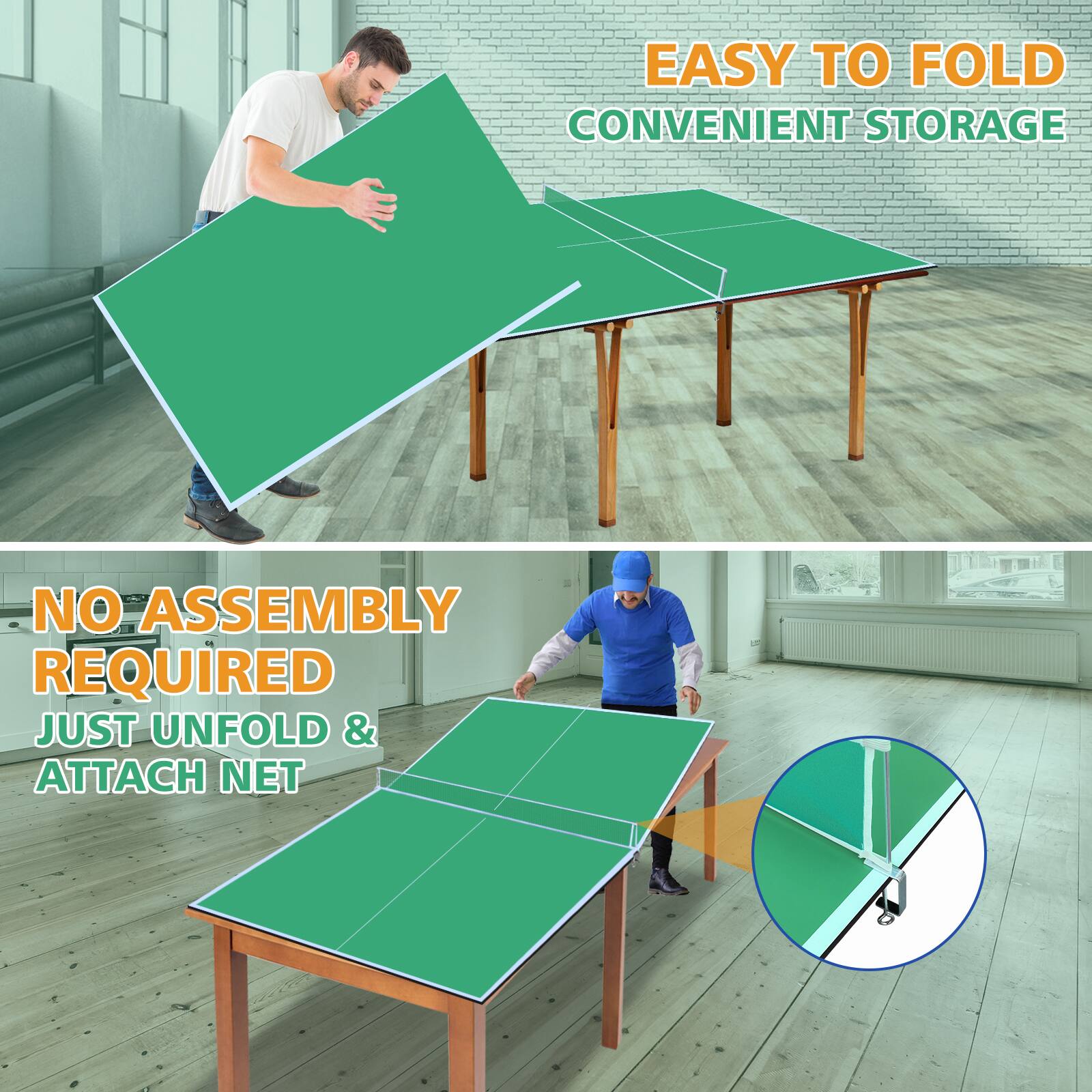 EASY TO FOLD  
CONVENIENT STORAGE  

NO ASSEMBLY REQUIRED  
JUST UNFOLD & ATTACH NET