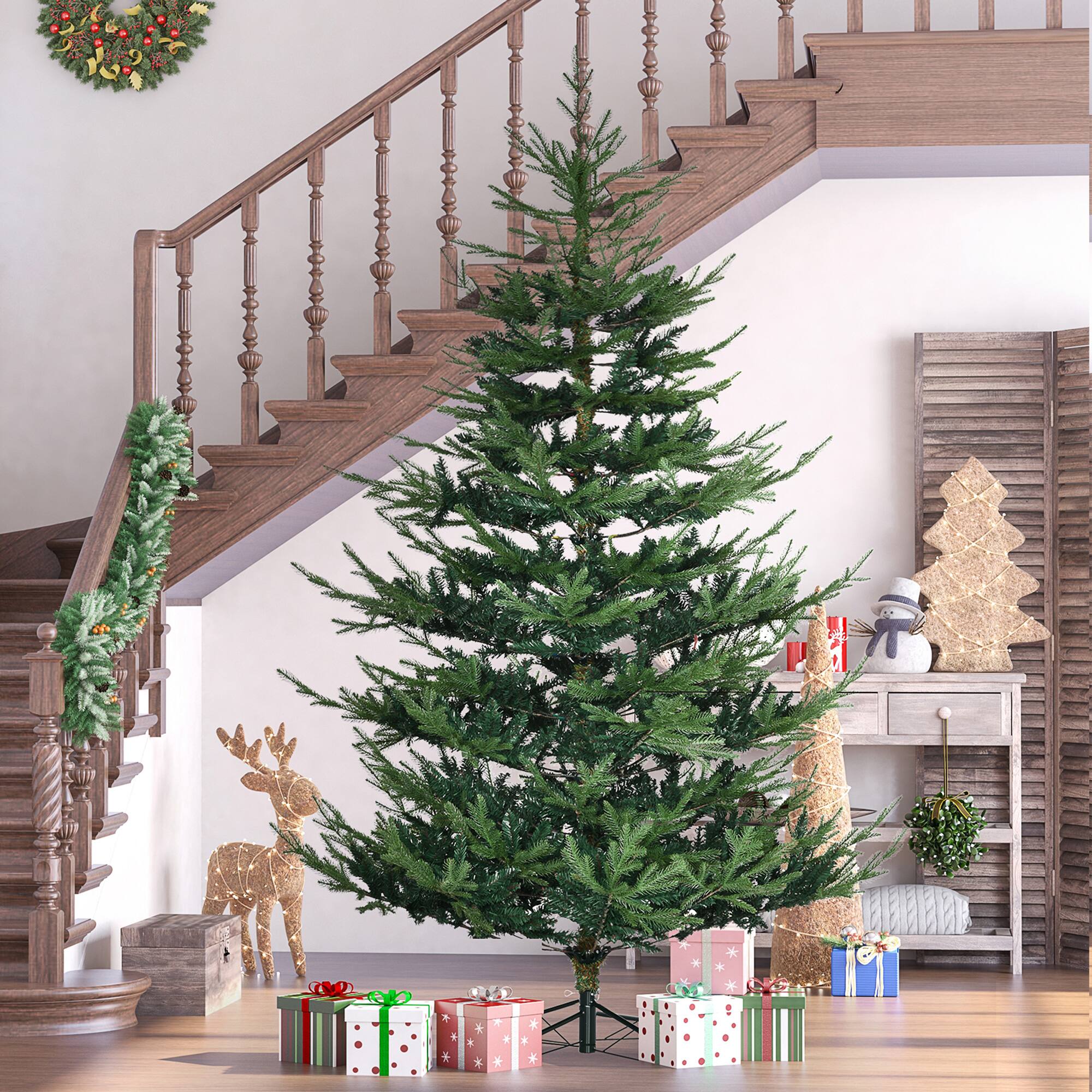 Alt View 1. Homcom - Foot Artificial Christmas Tree, Nordic Pine Hinged Xmas Tree with 1218 Realistic Branches, Wide Steel Base - Green.