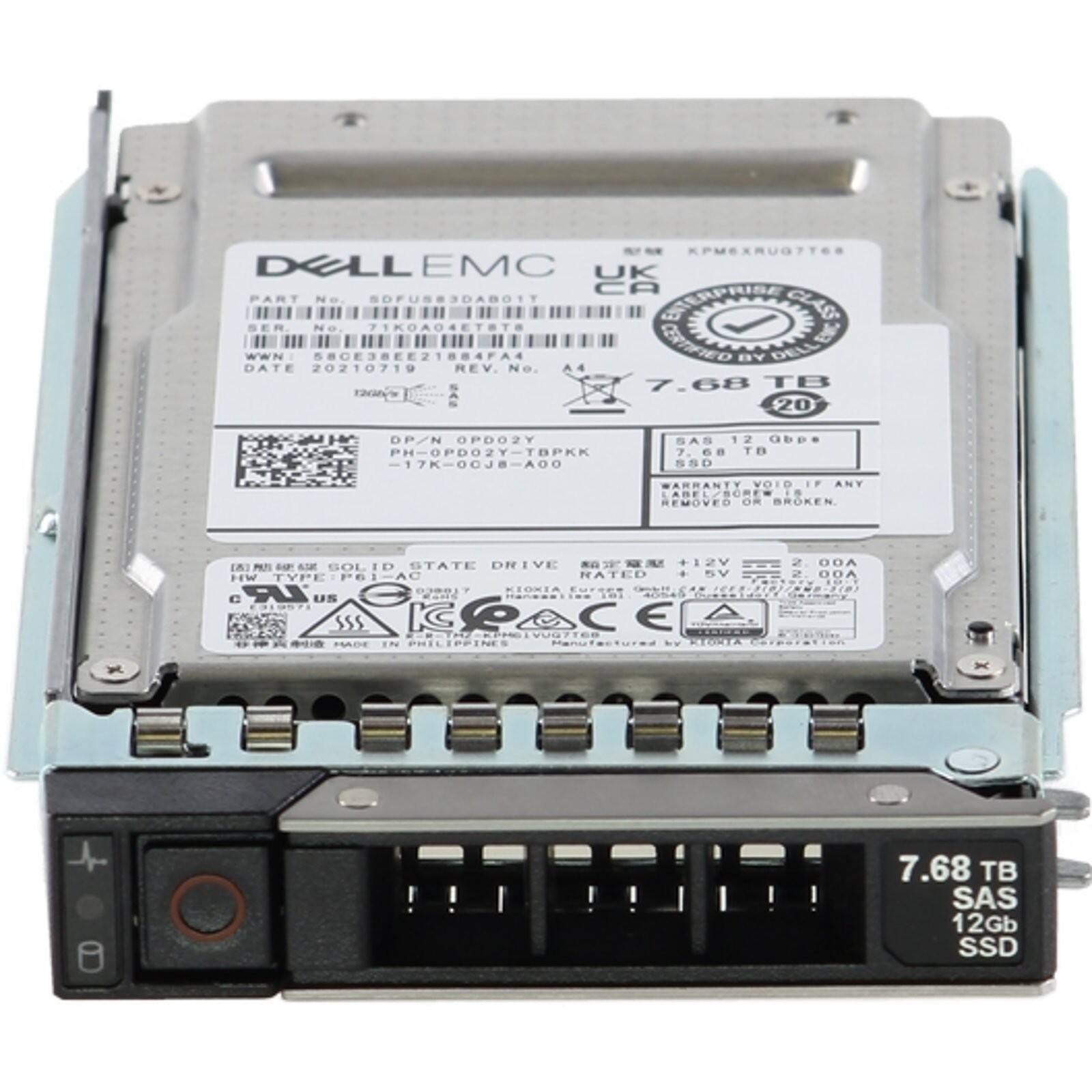 KPMEXRUGTTE8  
DELL EMC UK  
CA  
PART No: SDFUS83DAB01T  
GENIIRE CLAS  
Ne. 714  
ENC  
CERTIFIED  
wWN: S8OE3BEE218841  
BY DELL  
DATE: 20210719  
REV No: A4  
7.68 TB  
ravan SA 20  
DP/N: OPDO2Y  
PH-OPDO2Y-TBPKK-17K=00J8-A00  
SAS 12Gb  
abe 708 TB SSD  
WARRANTY VOID IF ANY LABEL/SCREW REMOVED OR BROKEN  
STATE DRIVE  
412V 2 00DA  
GOL ID: P6I-AC  
HATED  
5V 00  
HW TYPE: CTOY  
KIGRTA  
EurAES  
GCAN  
O..  
LR  
UN  
AOS4  
GIDO  
SSS  
COAC  
E lee  
B  
PRADE  
IN PHILIPPINES  
bV FTERE  
7
