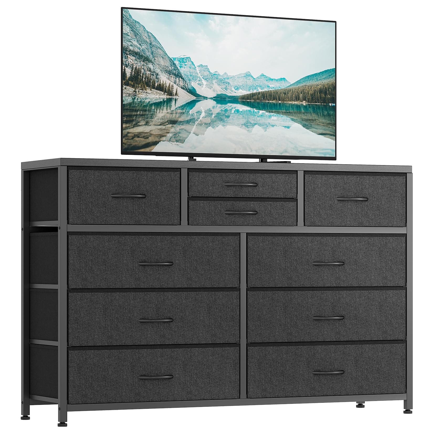 Front. Acekool - Dresser for Bedroom TV Stand for 55” TV, Entertainment Center with 10 Drawers, Storage Organizer Unit for Living Room - Black.