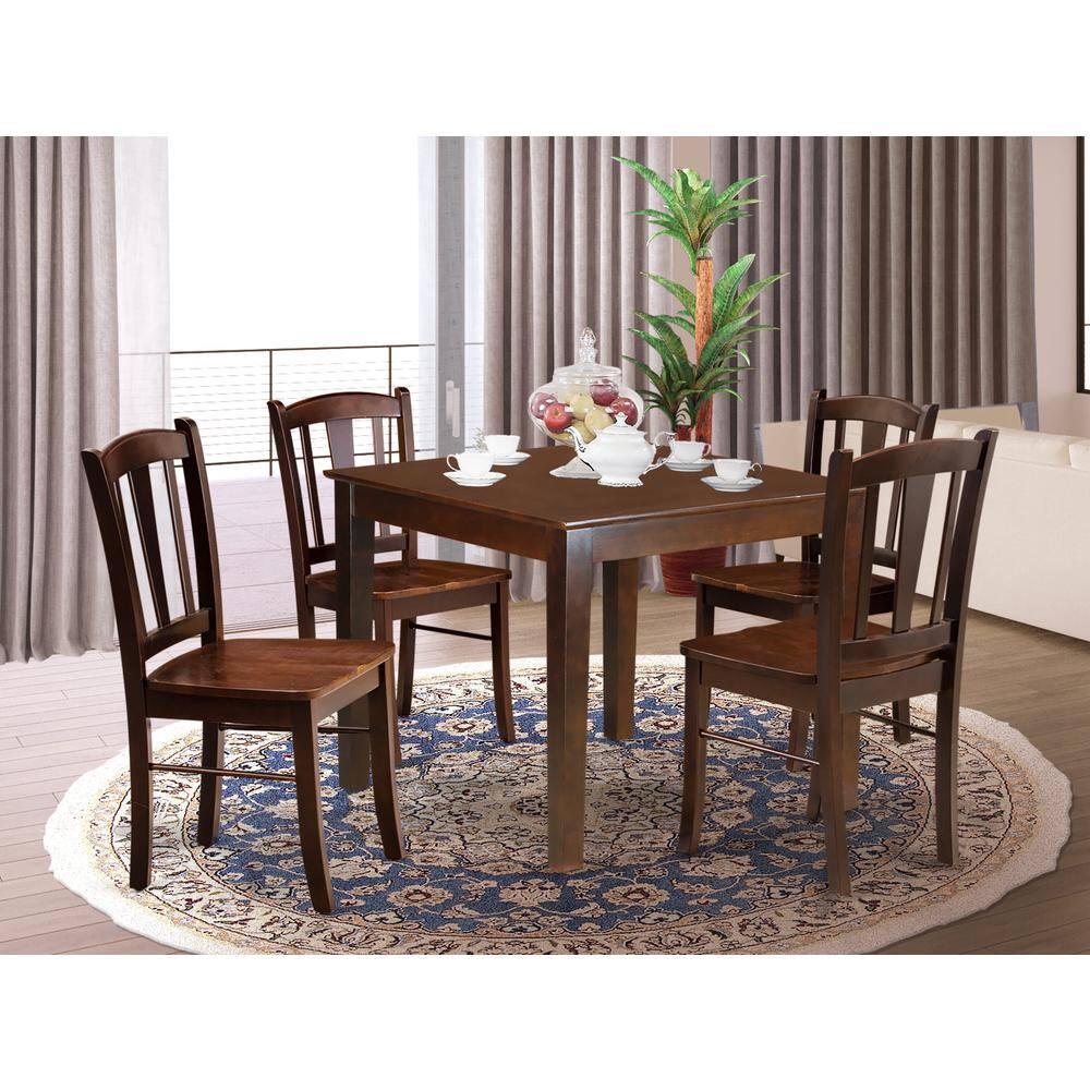Alt View 3. East West Furniture - OXDL5-MAH-W - 5-Pc Dining Room Table Set- 4 Dining Chair and Dining Table - Wooden Seat and Slatted Chair Back - - Mahogany.