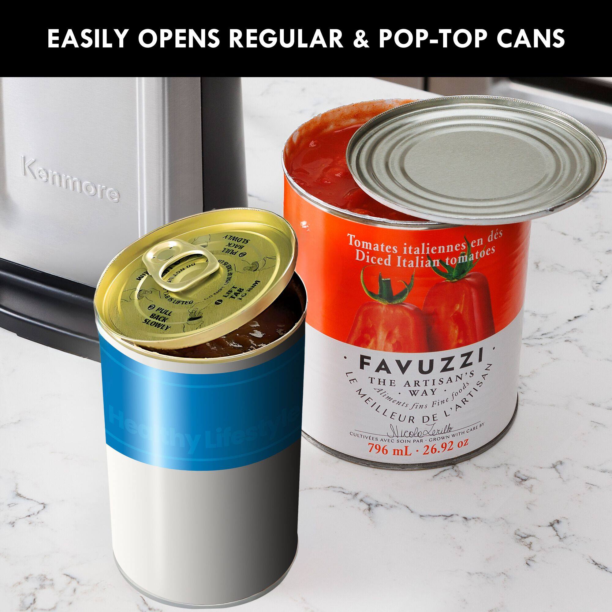 EASILY OPENS REGULAR & POP-TOP CANS

Kanmore 4191015

Tomates italiennes en dés  
Diced Italian tomatoes

FAVUZZI  
LE THE ARTISAN'S WAY  
Aliments fins Fine foods  
MEILLEUR DE L'ARTISAN  
Cultivés avec soin  
Nicolexerik

796 mL - 26.92 oz