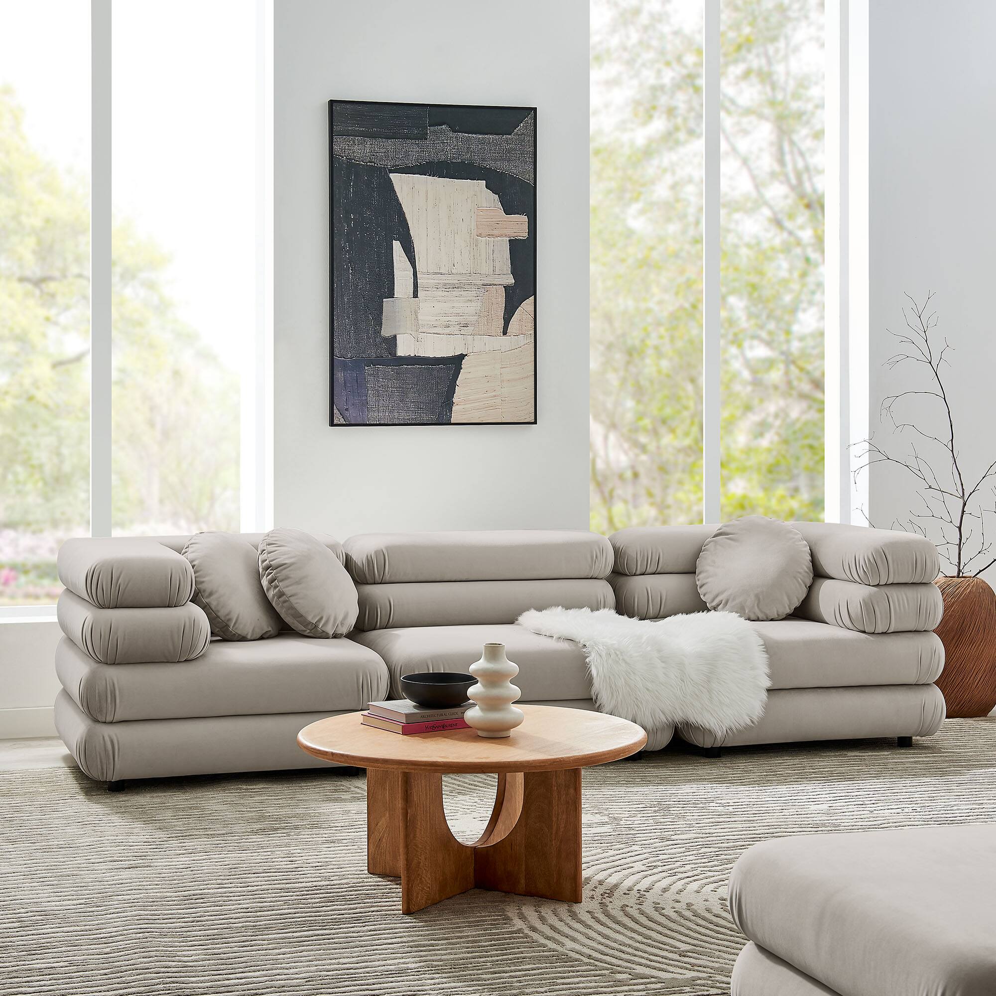 Alt View 9. Modway - Jubilee 3-Piece Modular Performance Velvet Sectional Sofa by Modway - Almond.