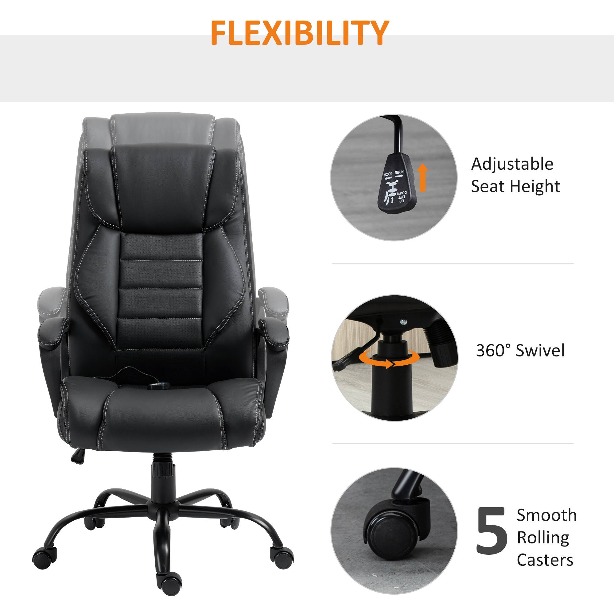 FLEXIBILITY

- Adjustable Seat Height
- 360° Swivel
- 5 Smooth Rolling Casters