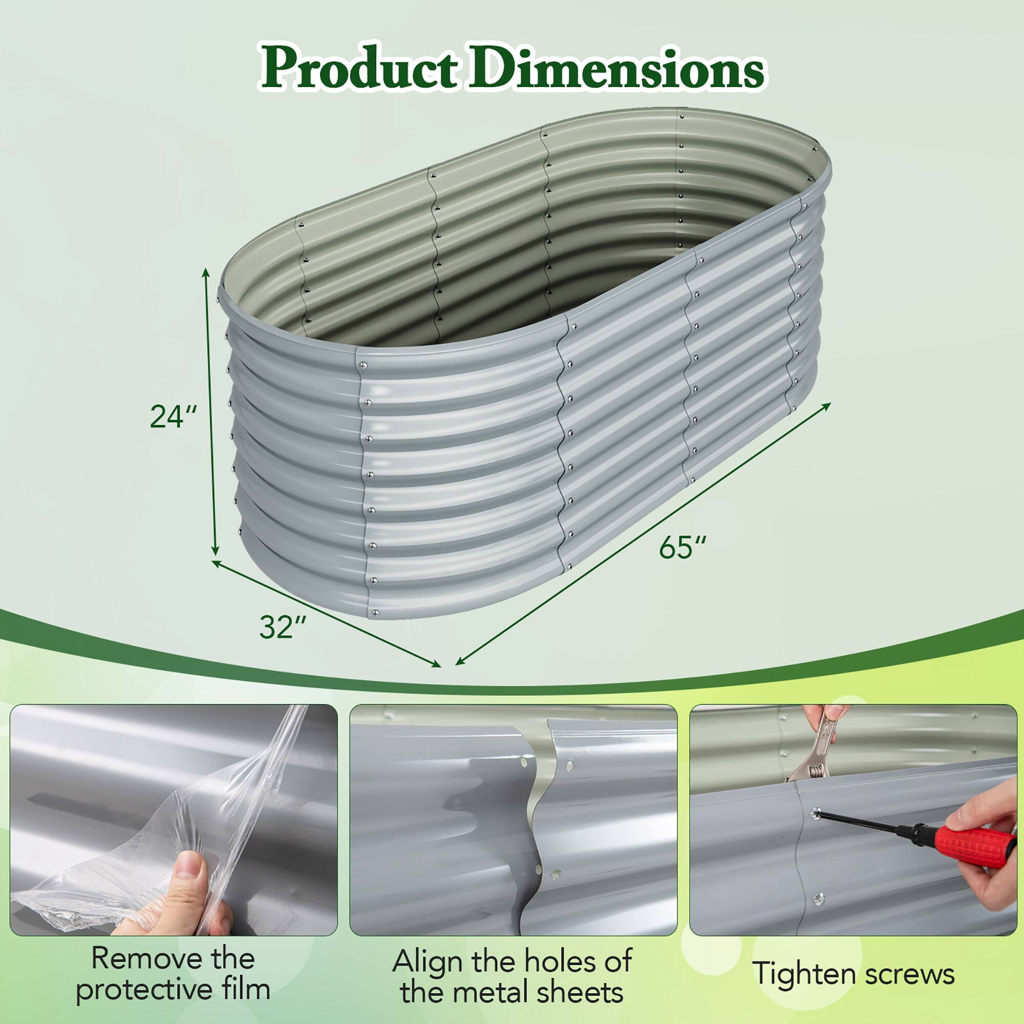 Product Dimensions  
24" x 65" x 32"  

Remove the protective film  
Align the holes of the metal sheets  
Tighten screws