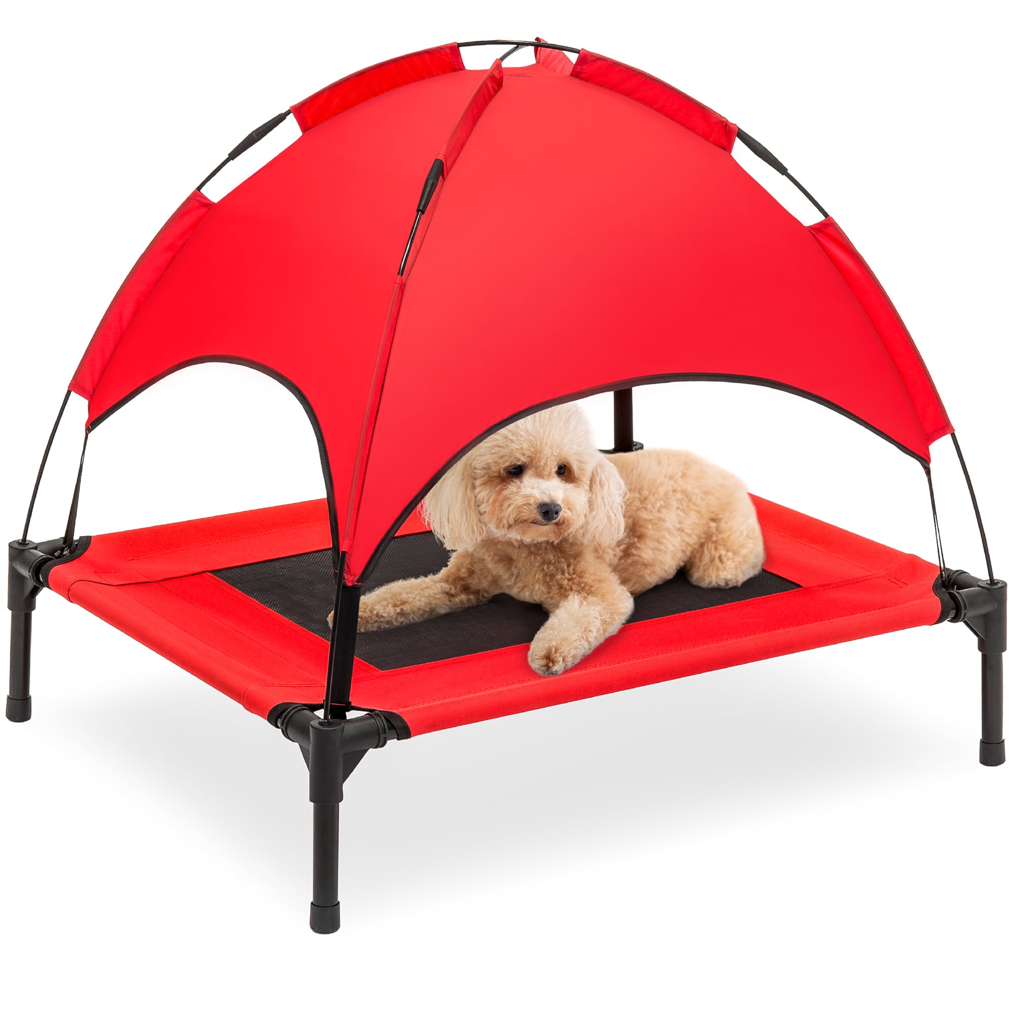 Front. Best Choice Products - Best Choice Products 30in Elevated Cooling Dog Bed, Outdoor Raised Mesh Pet Cot w/ Removable Canopy, Carrying Bag - Red - Red.