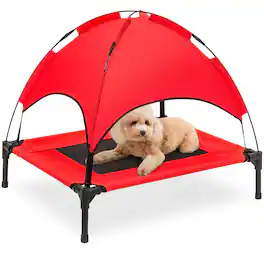 Best Choice Products - 30in Elevated Cooling Dog Bed, Outdoor Raised Mesh Pet Cot w/ Removable Canopy, Carrying Bag - Red